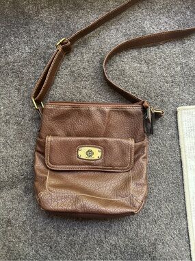 Treviso Brown Shoulder Bag for Women, Zip Closure, Logo Plaque, Adjustable Strap
